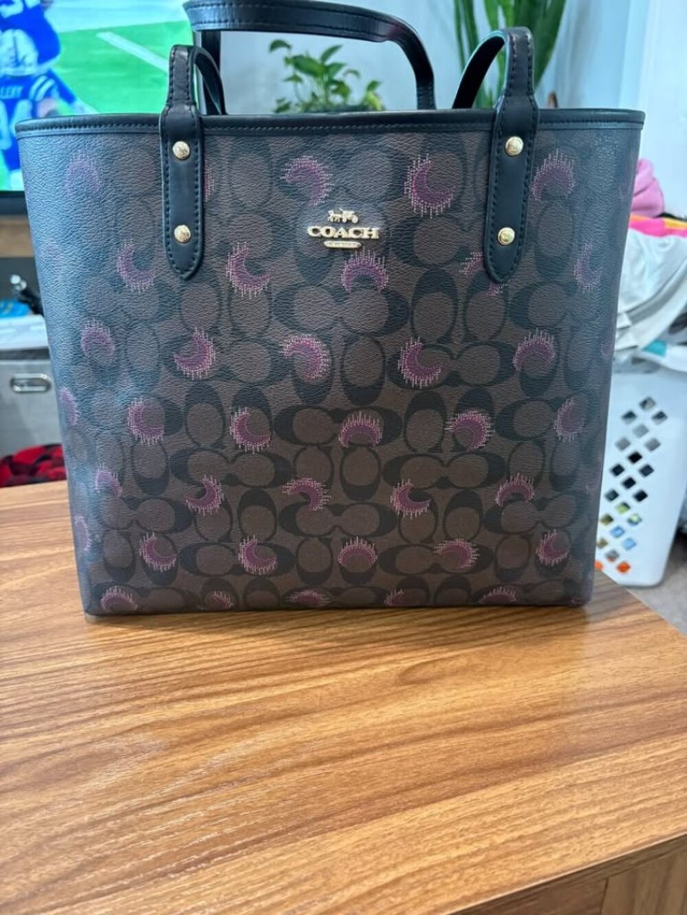 COACH Reversible City Tote in Signature Canvas with Moon Print 🌙💜